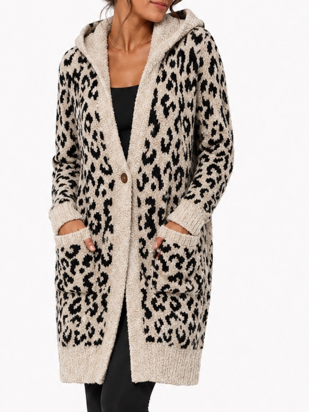 UGG Judith fluffy fleece long leopard print cardigan sweater small